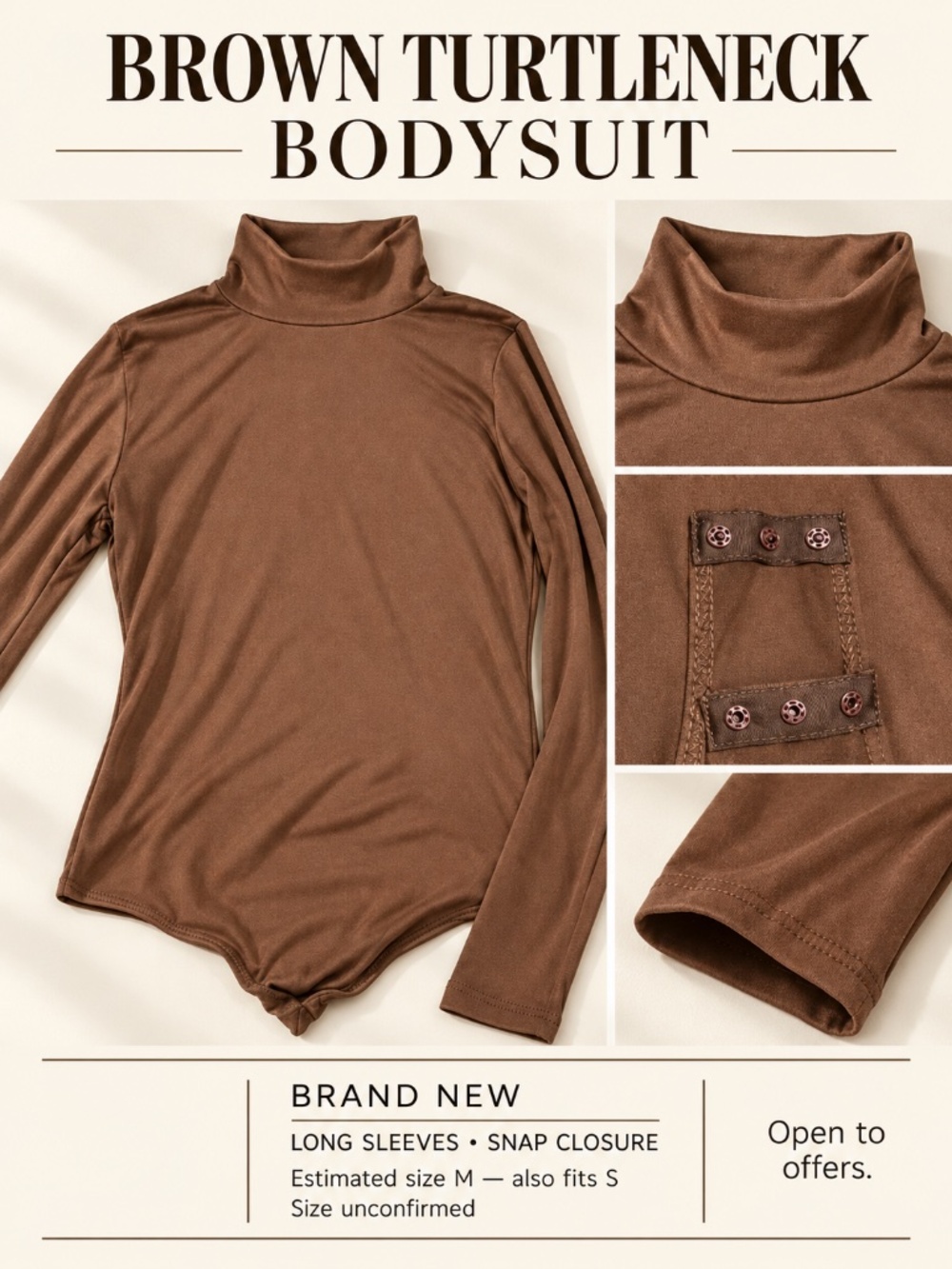 Brown Long Sleeve Turtleneck Bodysuit
